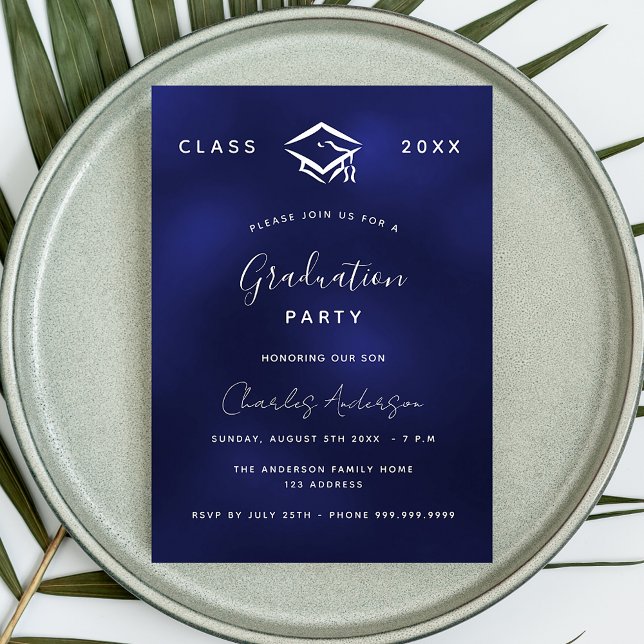 Graduation navy blue white simple 2023 invitation (Creator Uploaded)
