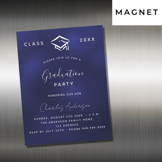 Graduation navy blue white simple luxury 2025 magnetic invitation (Creator Uploaded)