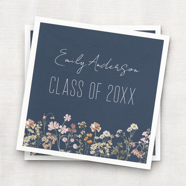 Graduation Navy Blue Wildflower Boho Grad Napkin (Creator Uploaded)