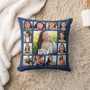 Graduation Navy K–12 Bold Modern Photo Collage Cushion