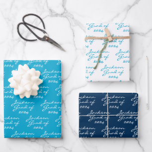 Graduation Navy Marine Blue Personalized Grad Wrapping Paper Sheet