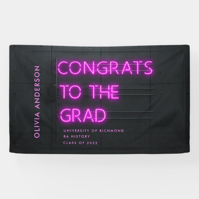 Graduation neon black pink congrats modern party banner (Horizontal)