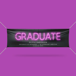 Graduation neon black pink photo modern party bann banner