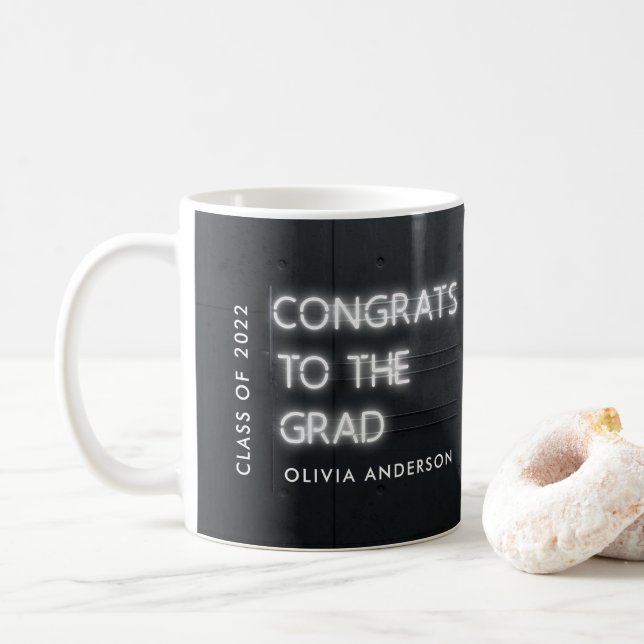 Graduation neon congrats modern stylish coffee mug (With Donut)