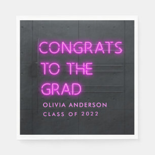 Graduation neon pink typography modern congrats napkin