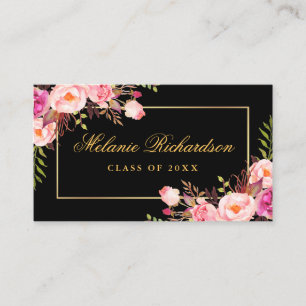 Graduation Networking Gold Pink Floral Business Card