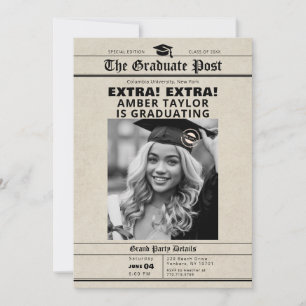 Graduation Newspaper “Extra Extra” B&W Photo Invitation