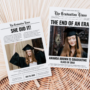 Graduation Newspaper Photo Graduation Party Invitation