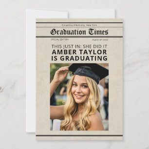 Graduation Newspaper “This Just In” Photo Invitation