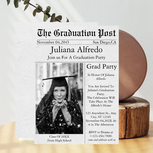 Graduation Newspaper Unique Fun Custom Photo  Invitation (Creator Uploaded)