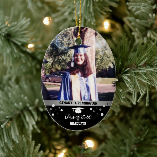 Graduation One Photo Celebration Keepsake Ceramic Ornament (Tree)