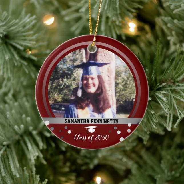 Graduation One Photo Confetti Keepsake Wine Ceramic Ornament (Tree)