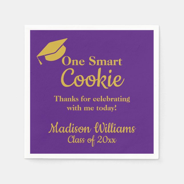 Graduation One Smart Cookie Party Purple & Gold Napkin (Front)