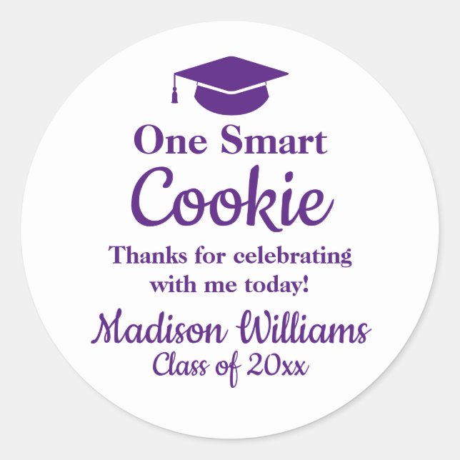 Graduation One Smart Cookie To go Grad Treat Favou Classic Round Sticker (Front)
