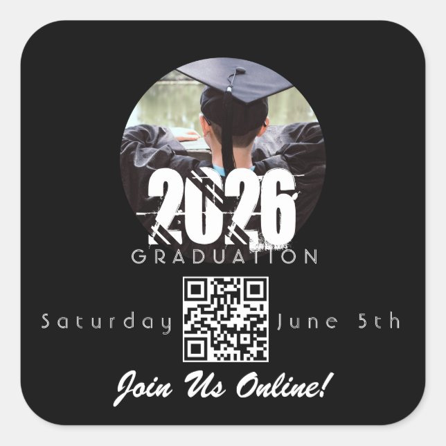 Graduation Online Invitation QR Code 2026 Square Sticker (Front)