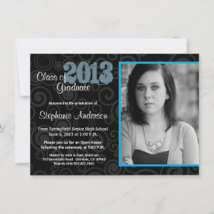 Graduation Open House Retro Swirls Blue Invite