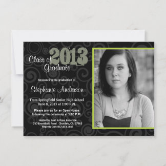 Graduation Open House Retro Swirls Green Invite