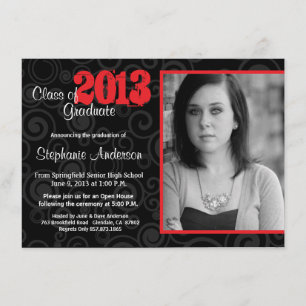 Graduation Open House Retro Swirls Neon Red Invite