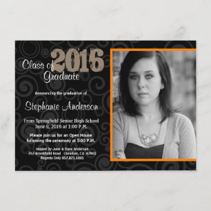 Graduation Open House Retro Swirls Orange Invite