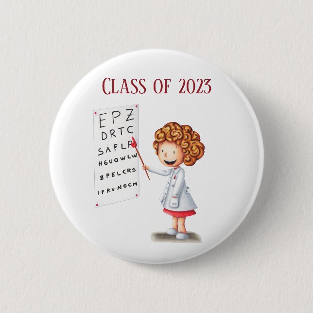 Graduation optometrist doctor illustrated button (Front)