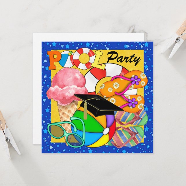 Graduation or Any Occasion Pool Party Invitation (Front/Back In Situ)
