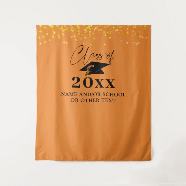 Graduation Orange Black Class Year Backdrop Tapestry (Front)