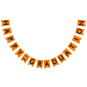 Graduation Orange Black School Name Bunting