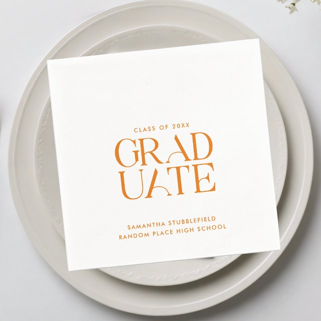 Graduation Orange Typography Grad Party Paper Napkin (Graduation Orange Typography Grad Party Paper Napkins)