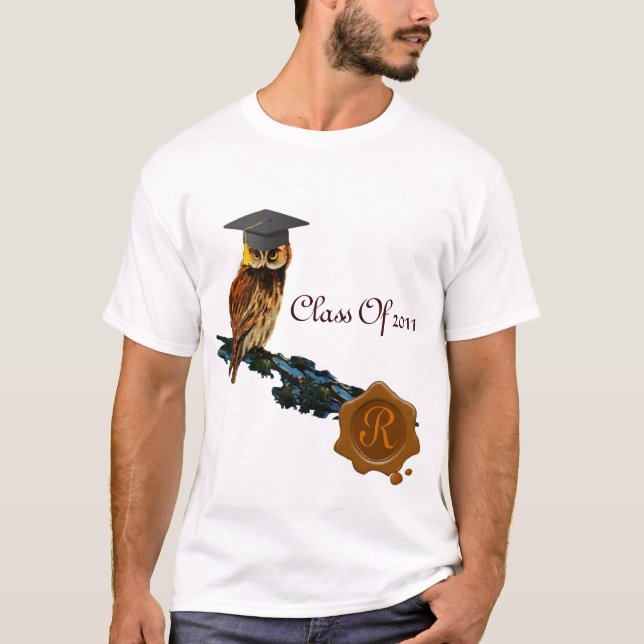 GRADUATION OWL  AND BROWN WAX SEAL MONOGRAM T-Shirt (Front)