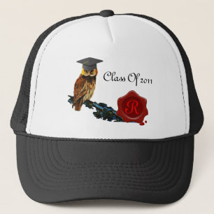 GRADUATION OWL AND RED WAX SEAL MONOGRAM TRUCKER HAT