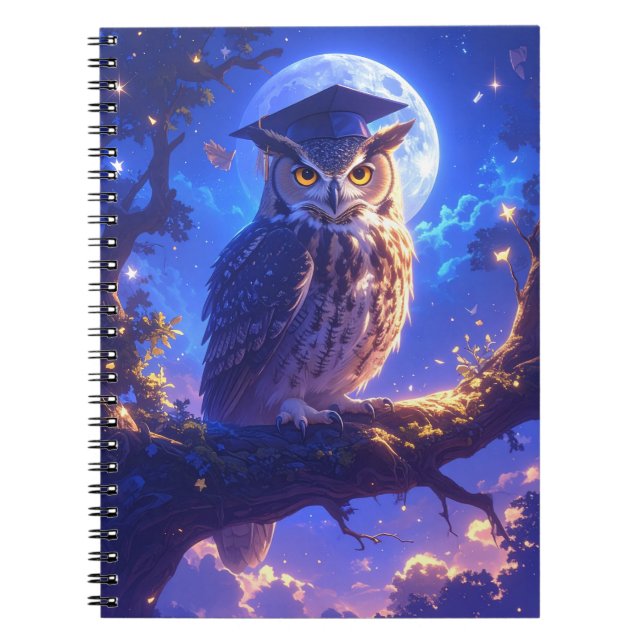 Graduation Owl Fantasy Spiral Notebook (Front)