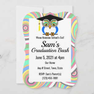 Graduation Owl -  Fun, Colourful, Celebration  Inv Invitation