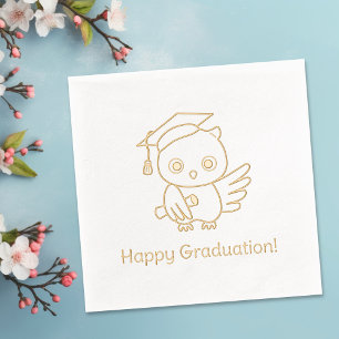 Graduation Owl in a Hat Holding a Scroll Foil Napkins