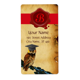 GRADUATION OWL PARCHMENT AND RED WAX SEAL MONOGRAM