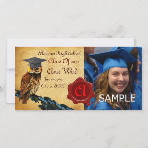 GRADUATION OWL PARCHMENT AND RED WAX SEAL MONOGRAM ANNOUNCEMENT