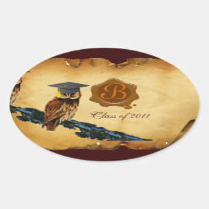 GRADUATION OWL PARCHMENT BROWN WAX SEAL MONOGRAM