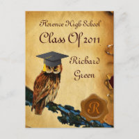 GRADUATION OWL PARCHMENT BROWN WAX SEAL MONOGRAM