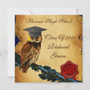 GRADUATION OWL PARCHMENT WAX SEAL MONOGRAM Felt Invitation