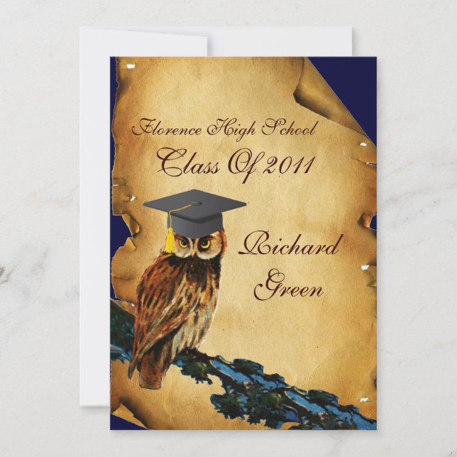 GRADUATION OWL PARCHMENT WAX SEAL MONOGRAM Felt Invitation (Front)
