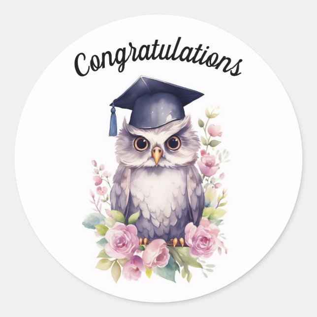 Graduation Owl Round Sticker (Front)