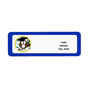 Graduation Owl With Cap & Diploma - Blue and Gold Return Address Label