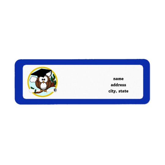Graduation Owl With Cap & Diploma - Blue and Gold Return Address Label