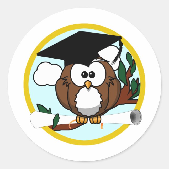Graduation Owl With Cap & Diploma Classic Round Sticker (Front)