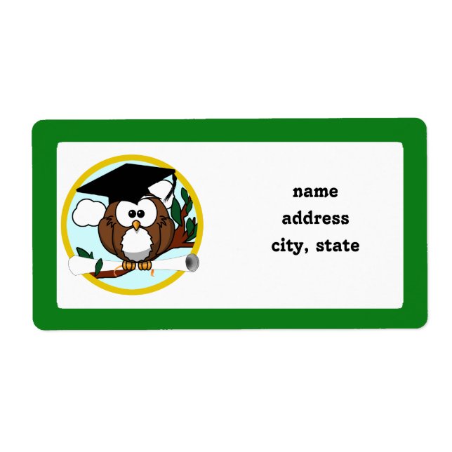 Graduation Owl With Cap & Diploma - Green and Gold (Front)
