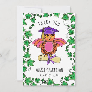 Graduation Owl with Ivy Thank You Card