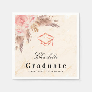 Graduation pampas grass rose gold blush floral cap napkin