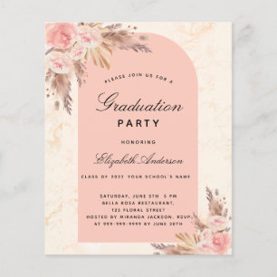 Graduation pampas rose gold budget invitation