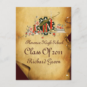 GRADUATION PARCHMENT AND RED WAX SEAL MONOGRAM INVITATION POSTCARD