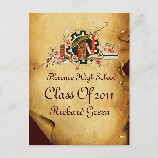 GRADUATION PARCHMENT AND RED WAX SEAL MONOGRAM INVITATION POSTCARD (Front)