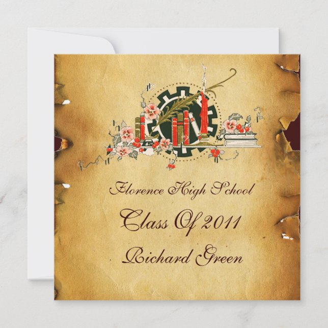 GRADUATION PARCHMENT RED WAX SEAL MONOGRAM Felt Invitation (Front)